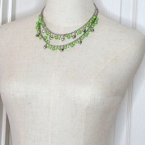 Paparazzi Green and Silver-Tone Chain Beaded Necklace and Earring Set